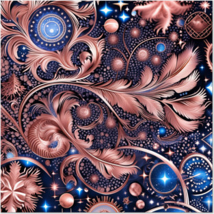 Other Worldly Designs- nebulas, stars, galaxies, planets with feathers Posters and Art