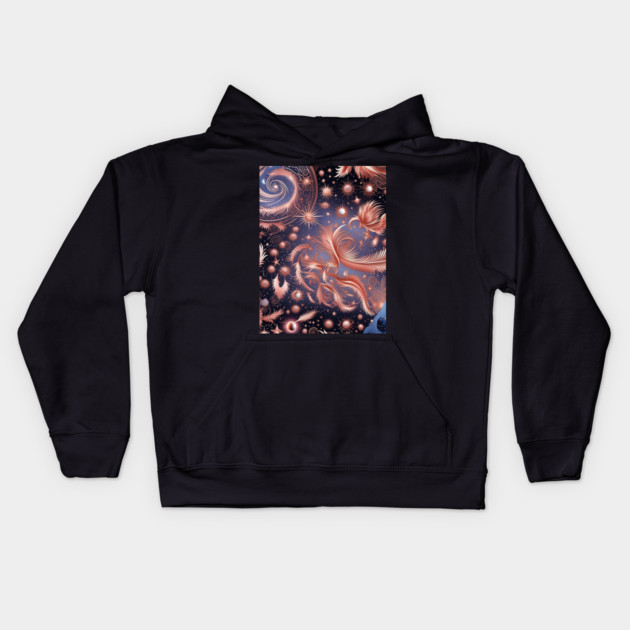 Other Worldly Designs- nebulas, stars, galaxies, planets with feathers Kids Hoodie by BirdsnStuff