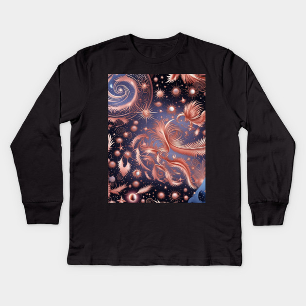 Other Worldly Designs- nebulas, stars, galaxies, planets with feathers Kids Long Sleeve T-Shirt by BirdsnStuff