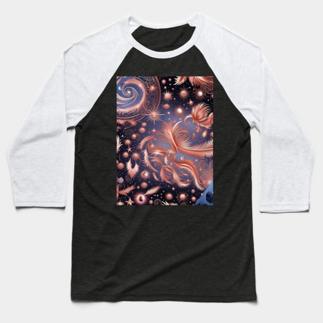 Other Worldly Designs- nebulas, stars, galaxies, planets with feathers Baseball T-Shirt by BirdsnStuff