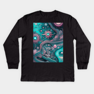 Other Worldly Designs- nebulas, stars, galaxies, planets with feathers Kids Long Sleeve T-Shirt