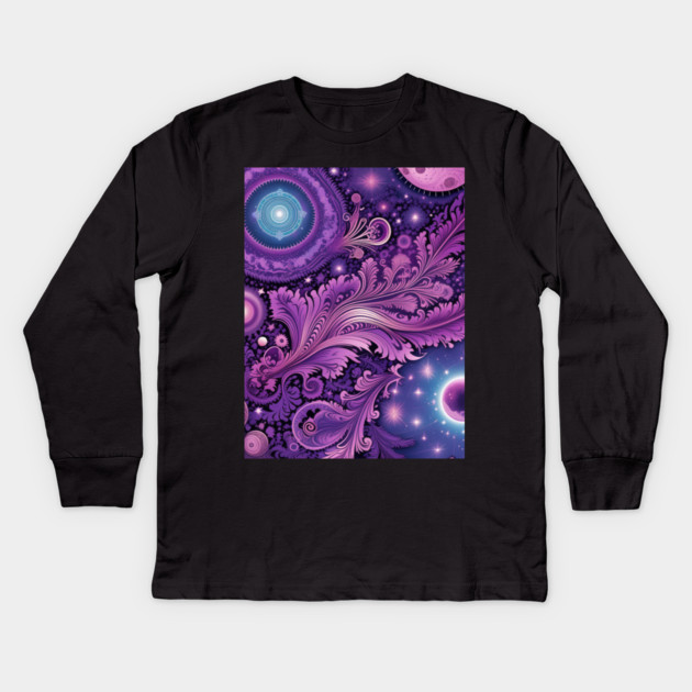 Other Worldly Designs- nebulas, stars, galaxies, planets with feathers Kids Long Sleeve T-Shirt by BirdsnStuff