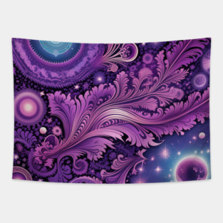 Other Worldly Designs- nebulas, stars, galaxies, planets with feathers Tapestry