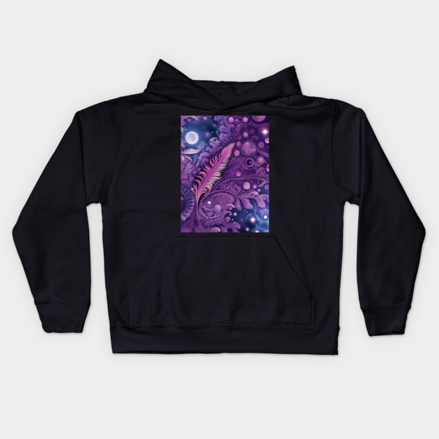 Other Worldly Designs- nebulas, stars, galaxies, planets with feathers Kids Hoodie by BirdsnStuff
