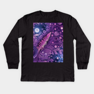 Other Worldly Designs- nebulas, stars, galaxies, planets with feathers Kids Long Sleeve T-Shirt