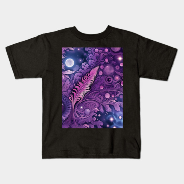 Other Worldly Designs- nebulas, stars, galaxies, planets with feathers Kids T-Shirt by BirdsnStuff