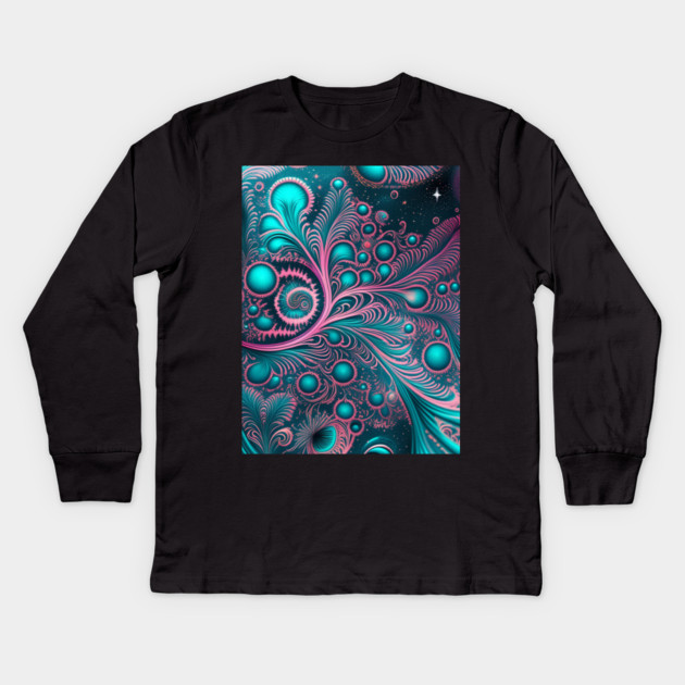 Other Worldly Designs- nebulas, stars, galaxies, planets with feathers Kids Long Sleeve T-Shirt by BirdsnStuff