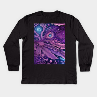 Other Worldly Designs- nebulas, stars, galaxies, planets with feathers Kids Long Sleeve T-Shirt