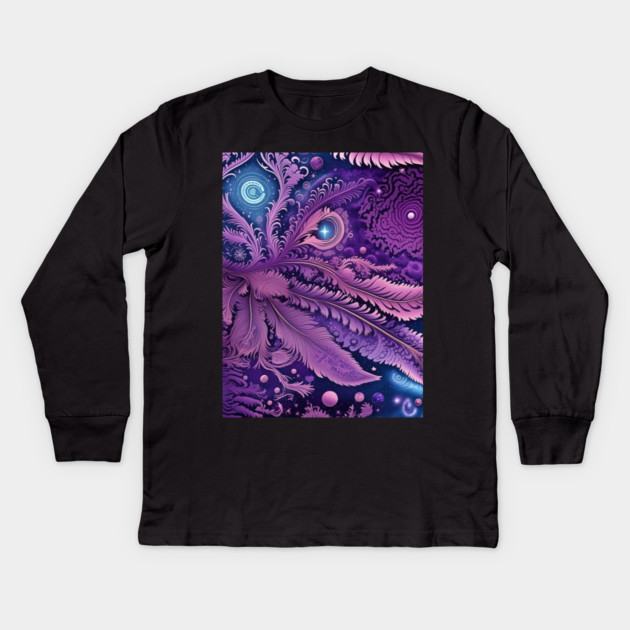 Other Worldly Designs- nebulas, stars, galaxies, planets with feathers Kids Long Sleeve T-Shirt by BirdsnStuff