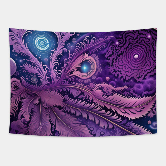 Other Worldly Designs- nebulas, stars, galaxies, planets with feathers Tapestry by BirdsnStuff