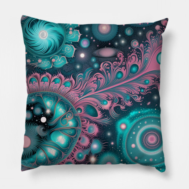 Other Worldly Designs- nebulas, stars, galaxies, planets with feathers Pillow by BirdsnStuff