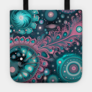 Other Worldly Designs- nebulas, stars, galaxies, planets with feathers Tote