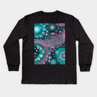Other Worldly Designs- nebulas, stars, galaxies, planets with feathers Kids Long Sleeve T-Shirt