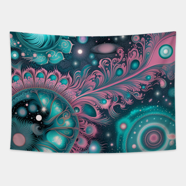 Other Worldly Designs- nebulas, stars, galaxies, planets with feathers Tapestry by BirdsnStuff