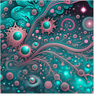Other Worldly Designs- nebulas, stars, galaxies, planets with feathers Posters and Art