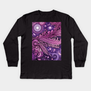 Other Worldly Designs- nebulas, stars, galaxies, planets with feathers Kids Long Sleeve T-Shirt