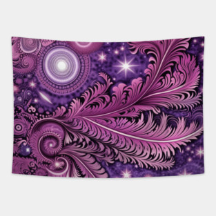 Other Worldly Designs- nebulas, stars, galaxies, planets with feathers Tapestry