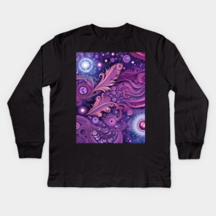 Other Worldly Designs- nebulas, stars, galaxies, planets with feathers Kids Long Sleeve T-Shirt