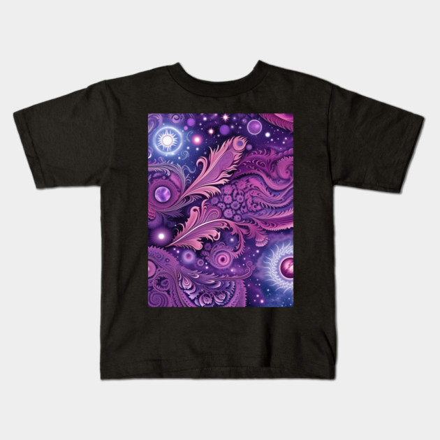 Other Worldly Designs- nebulas, stars, galaxies, planets with feathers Kids T-Shirt by BirdsnStuff