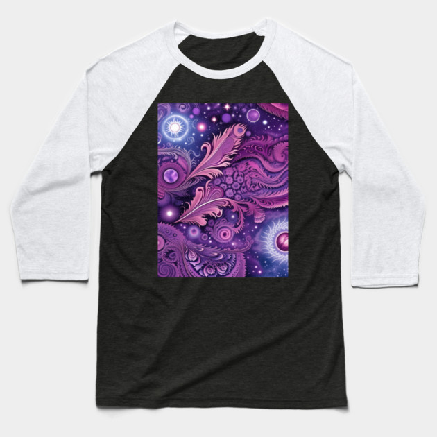 Other Worldly Designs- nebulas, stars, galaxies, planets with feathers Baseball T-Shirt by BirdsnStuff