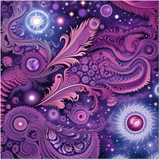 Other Worldly Designs- nebulas, stars, galaxies, planets with feathers Posters and Art