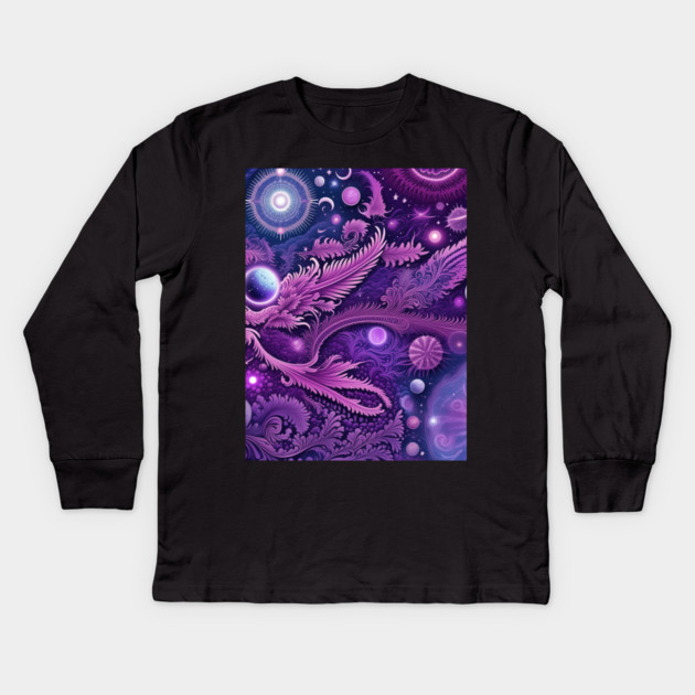 Other Worldly Designs- nebulas, stars, galaxies, planets with feathers Kids Long Sleeve T-Shirt by BirdsnStuff