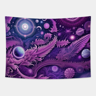 Other Worldly Designs- nebulas, stars, galaxies, planets with feathers Tapestry