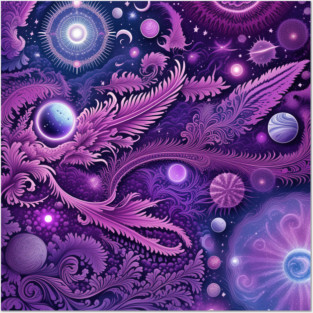 Other Worldly Designs- nebulas, stars, galaxies, planets with feathers Posters and Art
