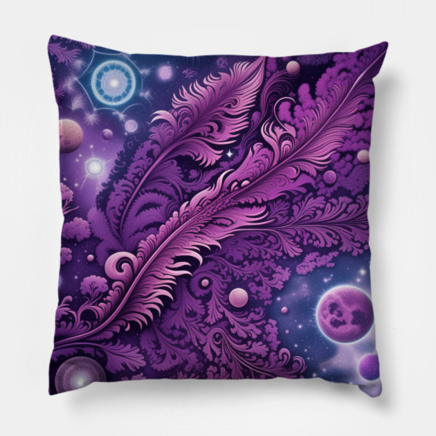 Other Worldly Designs- nebulas, stars, galaxies, planets with feathers Pillow by BirdsnStuff