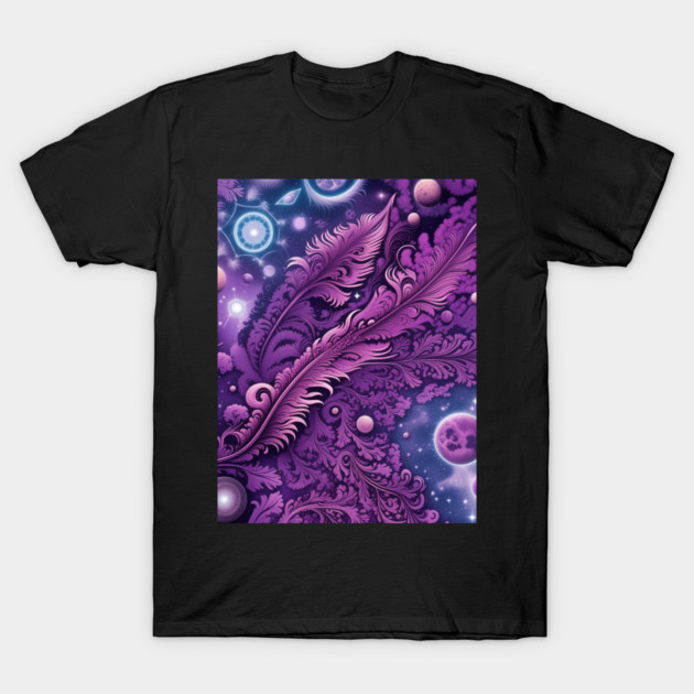 Other Worldly Designs- nebulas, stars, galaxies, planets with feathers T-Shirt by BirdsnStuff
