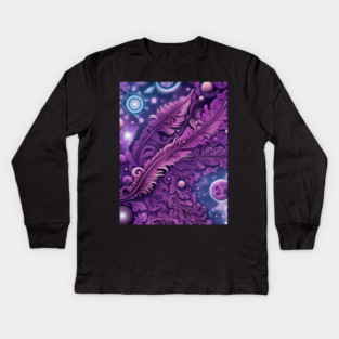 Other Worldly Designs- nebulas, stars, galaxies, planets with feathers Kids Long Sleeve T-Shirt