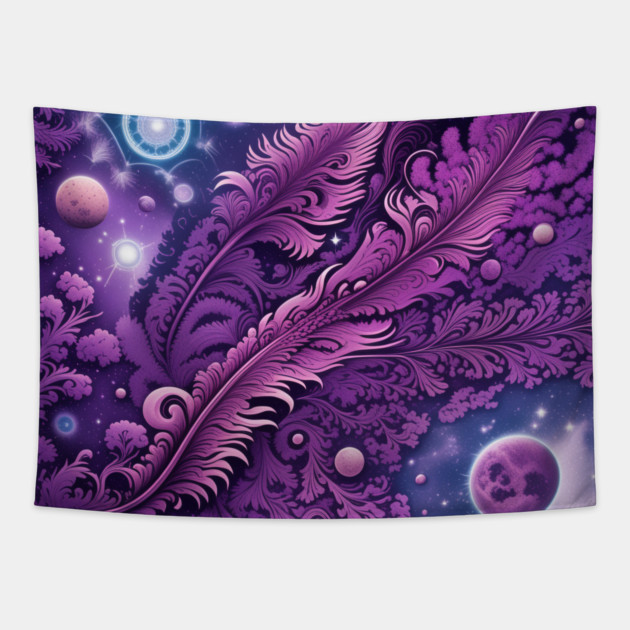 Other Worldly Designs- nebulas, stars, galaxies, planets with feathers Tapestry by BirdsnStuff