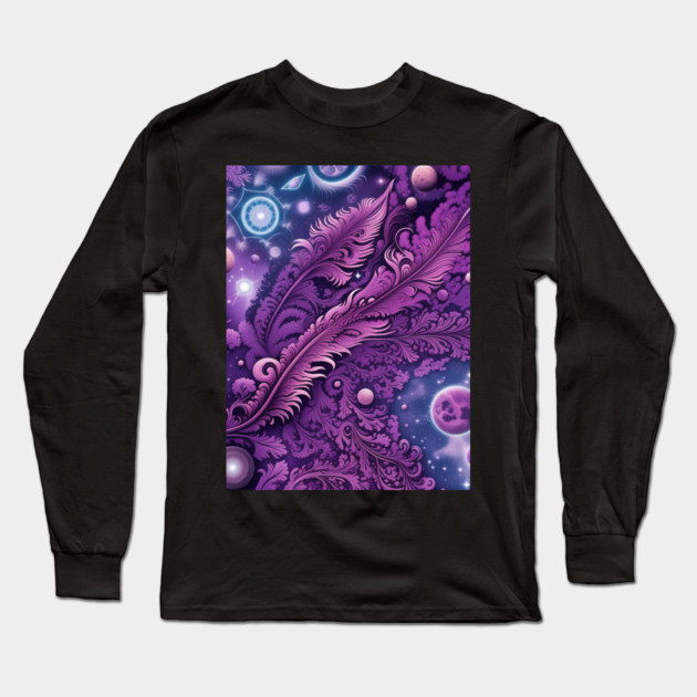 Other Worldly Designs- nebulas, stars, galaxies, planets with feathers Long Sleeve T-Shirt by BirdsnStuff