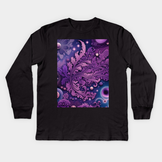 Other Worldly Designs- nebulas, stars, galaxies, planets with feathers Kids Long Sleeve T-Shirt by BirdsnStuff