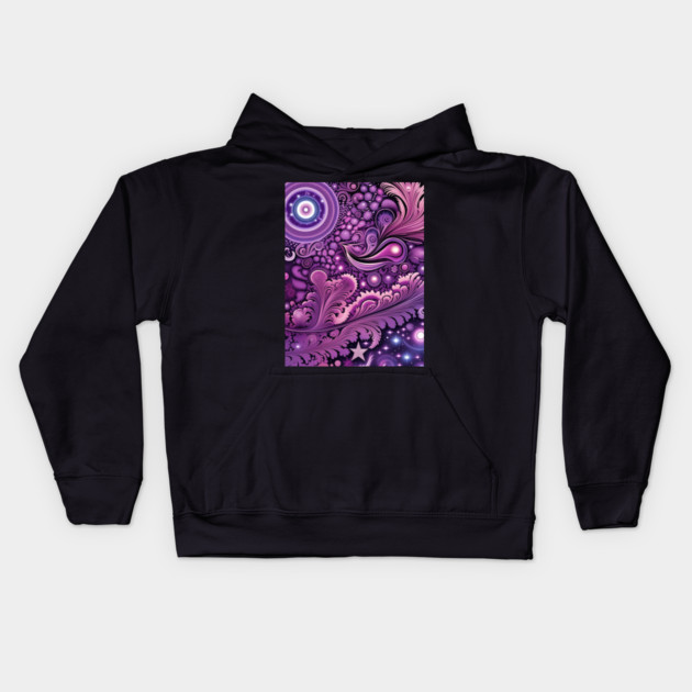 Other Worldly Designs- nebulas, stars, galaxies, planets with feathers Kids Hoodie by BirdsnStuff