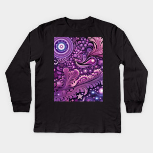 Other Worldly Designs- nebulas, stars, galaxies, planets with feathers Kids Long Sleeve T-Shirt