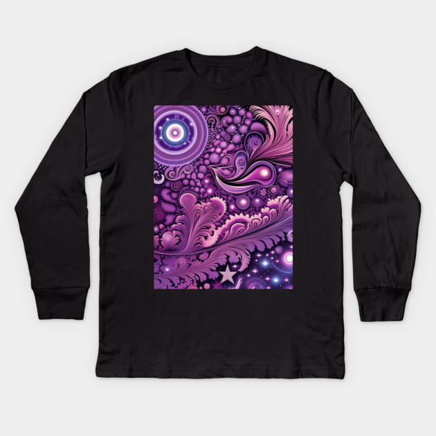 Other Worldly Designs- nebulas, stars, galaxies, planets with feathers Kids Long Sleeve T-Shirt by BirdsnStuff