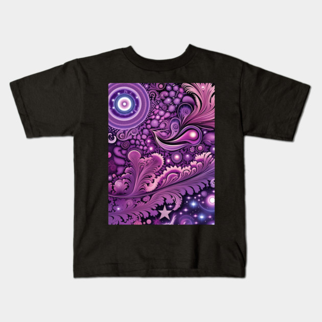 Other Worldly Designs- nebulas, stars, galaxies, planets with feathers Kids T-Shirt by BirdsnStuff