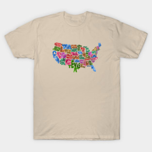 Colorful and Typographic USA Map T-Shirt