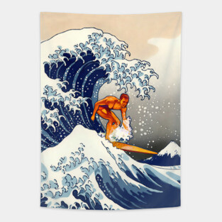Great wave Surfer Tapestry
