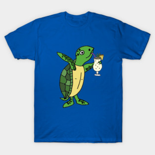 Funny Sea Turtle Drinking Pina Colada T-Shirt
