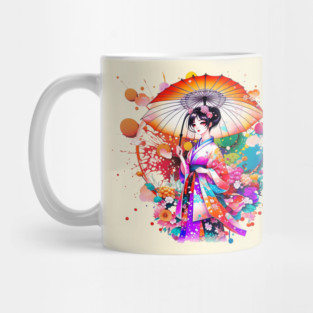 Beautiful Japanese Woman in Kimono Parasol Mug