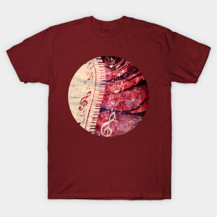 Piano Keyboard with Rose and Music Notes T-Shirt