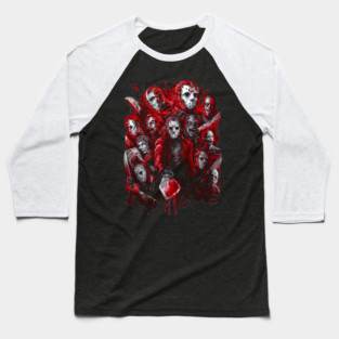 Camp Slasher (The many faces of) – Horror Icon Tribute Baseball T-Shirt