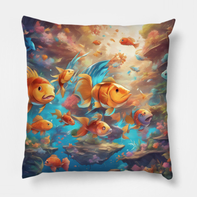 Fishy Friends Forever Pillow by animegirlnft