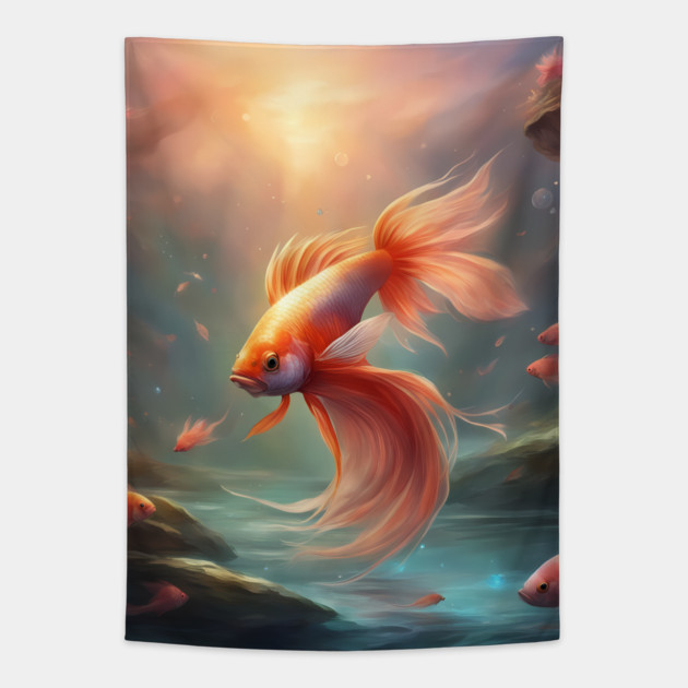 Blue Moon n Fish Tapestry by animegirlnft