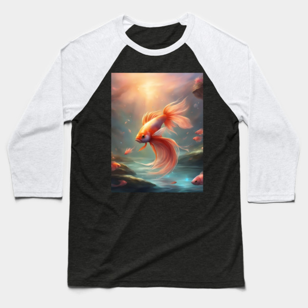 Blue Moon n Fish Baseball T-Shirt by animegirlnft