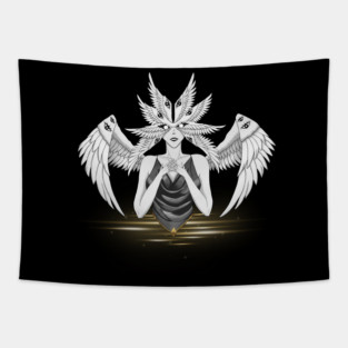 Woman seraphim with empty eyes (cloud) Tapestry