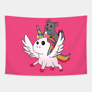 Chinchilla Riding A Unicorn Cartoon Tapestry