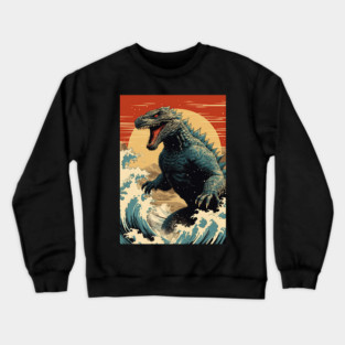 Wave and Godzilla Crewneck Sweatshirt
